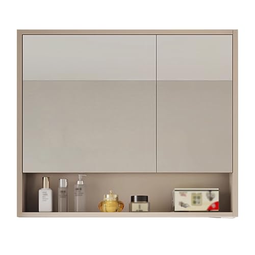 Spiegelschrank Klein Schmal Offene Ablagefächer Hängeschrank Schlafzimmer Metallbeschläge Keine Montage Erforderlich Geeignet für Badezimmer, Über der Toilette(D,68 * 70cm) von Generic