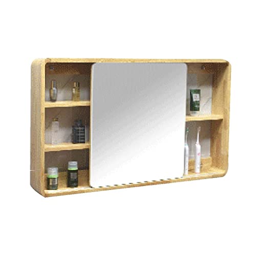 Spiegelschrank Massivholz-Spiegelschrank, Badezimmer Spiegelschrank, Eiche, Wand-Spiegel-Schrank -, Schiebe-Spiegel Mit Regal von Generic