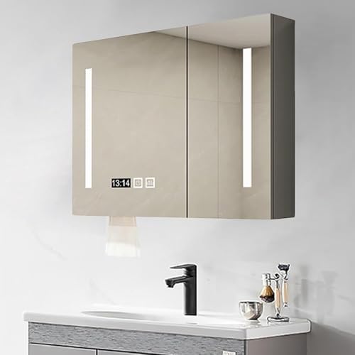 Spiegelschrank Mit Stauraum Anti-beschlag, 3-farben-leuchtenbadezimmerspiegel Mit Led-leuchten Und Stauraum, Kosmetikspiegel Mit Wandorganisatoren, Beleuchtet, Grey, 70*12*70cm/27.6*4.7*27.6in Spiegelschrank Mit Stauraum Anti-beschlag, 3-farben-leuchtenbadezimmerspiegel Mit Led-leuchten Und Stauraum, Kosmetikspiegel Mit Wandorganisatoren, Beleuchtet, Grey, 70*12*70cm/27.6*4.7*27.6in von Generic