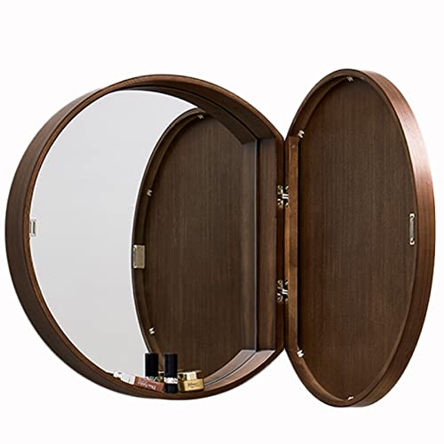 Spiegelschrank-Runde Badezimmer-Spiegel-Kabinett, eine Einzige Medizin Schrank Mit verspiegelter Tür, Holz-Wand-Speicher-Schränke (Farbe : Brown, Größe : 50Cm) von Generic