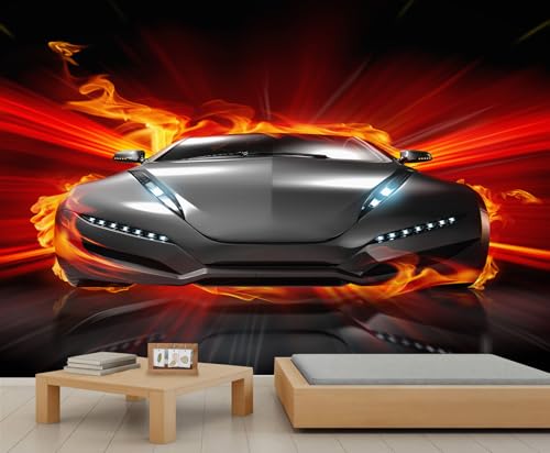Sportwagen Wandbild Flammenauto Tapete Wandbilder Rot Schwarze Farbverlaufstapete Technologie Schlafzimmer Tapete für Büro Wohnzimmer Schlafzimmer Sofa Tv Hintergrund Großes Wandbild Poster von Generic
