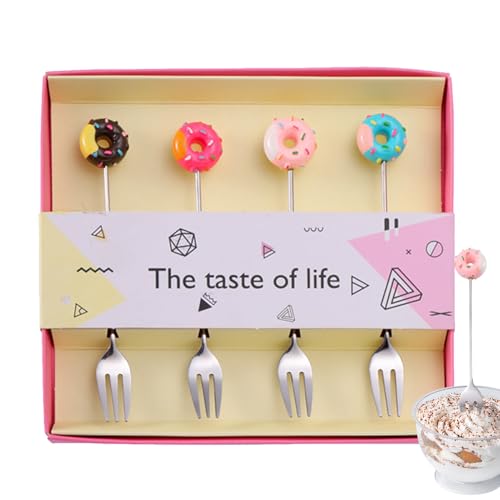 Spots aus Metall für Dessert – Tee-Gabel-Kombination mit entzückendem Muster, polierter Silberdeckel | Manueller Kaffee-Zuckerlöffel, kompaktes Mini-Dessert-Set von Generic