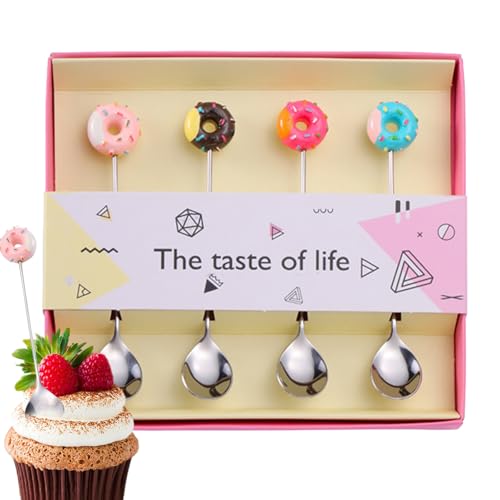 Spots aus Metall zum Nachtisch – Tee-Gabel-Kombination mit entzückendem Muster, polierter Silberdeckel | Manueller Kaffee-Zuckerlöffel, kompaktes Mini-Dessert-Set von Generic