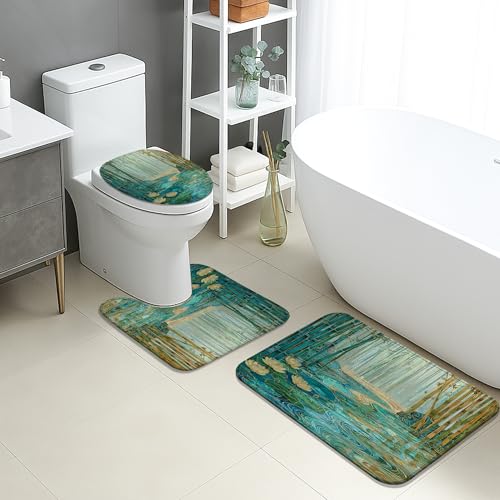 Spring Badezimmermatten-Set, 3-teilig, Aquagrün, Bambus, Aquarell, saugfähig, rutschfest, U-förmig, waschbar, von der Natur inspiriert, schnell trocknend, Memory-Schaum, Badezimmerteppich-Set Spring Badezimmermatten-Set, 3-teilig, Aquagrün, Bambus, Aquarell, saugfähig, rutschfest, U-förmig, waschbar, von der Natur inspiriert, schnell trocknend, Memory-Schaum, Badezimmerteppich-Set von Generic