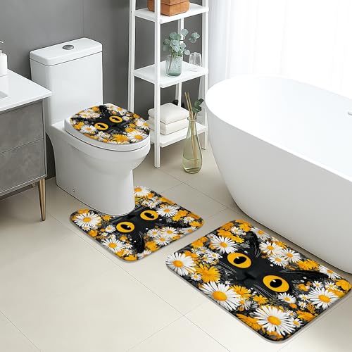 Spring Badezimmermatten-Set, 3-teilig, Katzen-Gänseblümchen-Design, saugfähig, rutschfest, WC-Vorleger, U-förmig, waschbar, niedliche Blume, schnell trocknend, Memory-Schaum, Badezimmerteppich-Set Spring Badezimmermatten-Set, 3-teilig, Katzen-Gänseblümchen-Design, saugfähig, rutschfest, WC-Vorleger, U-förmig, waschbar, niedliche Blume, schnell trocknend, Memory-Schaum, Badezimmerteppich-Set von Generic