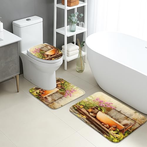 Spring Badezimmermatten-Set, 3-teilig, Vintage-Blumen-Orchideen und Laternen, saugfähig, rutschfest, U-förmig, waschbar, von der Natur inspiriert, schnell trocknend, Memory-Schaum Spring Badezimmermatten-Set, 3-teilig, Vintage-Blumen-Orchideen und Laternen, saugfähig, rutschfest, U-förmig, waschbar, von der Natur inspiriert, schnell trocknend, Memory-Schaum von Generic