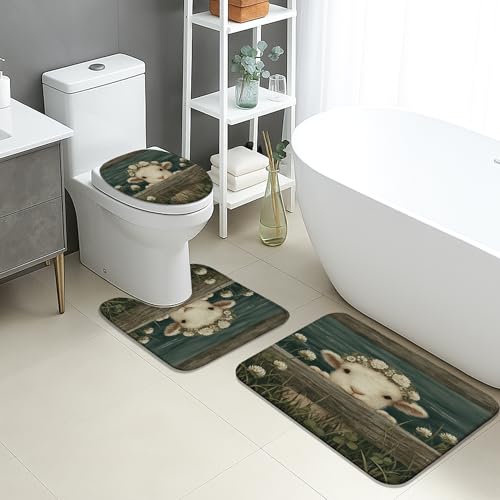 Spring Badezimmermatten-Set, 3-teilig, bezauberndes Lamm-Blumen-Design, saugfähig, rutschfest, U-förmig, waschbar, niedliches Bauernhaus, schnell trocknend, Memory-Schaum, Badezimmerteppich-Set Spring Badezimmermatten-Set, 3-teilig, bezauberndes Lamm-Blumen-Design, saugfähig, rutschfest, U-förmig, waschbar, niedliches Bauernhaus, schnell trocknend, Memory-Schaum, Badezimmerteppich-Set von Generic