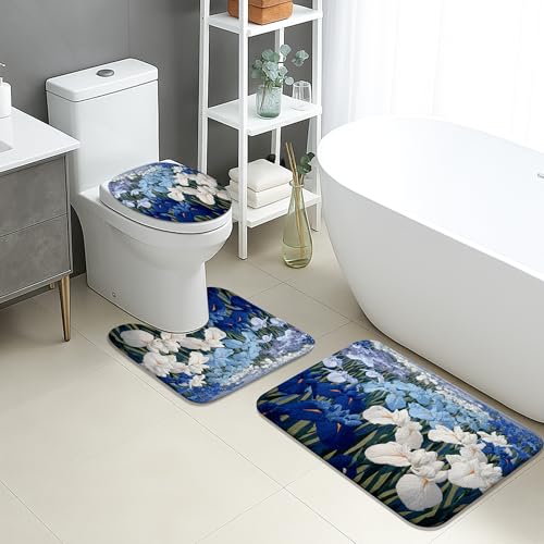 Spring Badezimmermatten-Set, 3-teilig, blaue Iris-Blumenmuster, saugfähig, rutschfest, U-förmig, waschbar, von der Natur inspiriert, schnell trocknend, Memory-Schaum, Badezimmerteppich-Set Spring Badezimmermatten-Set, 3-teilig, blaue Iris-Blumenmuster, saugfähig, rutschfest, U-förmig, waschbar, von der Natur inspiriert, schnell trocknend, Memory-Schaum, Badezimmerteppich-Set von Generic