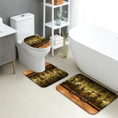 Spring Badezimmermatten-Set, 3-teilig, schwarz, Fahrrad, Vintage, Grün, saugfähig, rutschfest, WC-Vorleger, U-förmig, waschbar, von der Natur inspiriert, schnell trocknend, Memory-Schaum Spring Badezimmermatten-Set, 3-teilig, schwarz, Fahrrad, Vintage, Grün, saugfähig, rutschfest, WC-Vorleger, U-förmig, waschbar, von der Natur inspiriert, schnell trocknend, Memory-Schaum von Generic