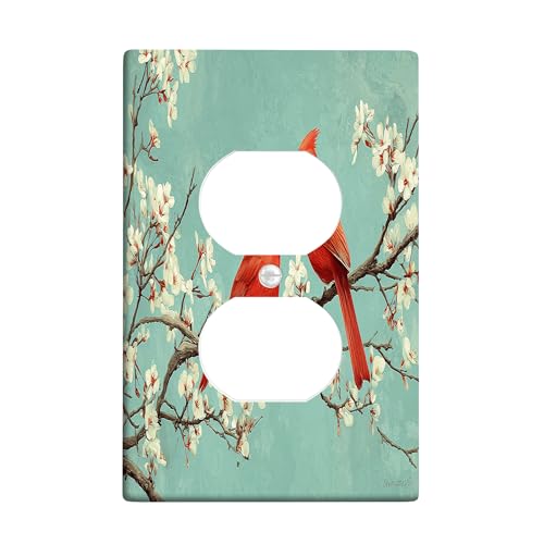 Spring Cardinal Lichtschalter-Abdeckplatten/Steckdosenabdeckungen, aquablaues Vogel-Design für Heimdekoration, Thermoplastische Wandplatten, Standardgröße, Einzel-Duplex-Steckdose von Generic