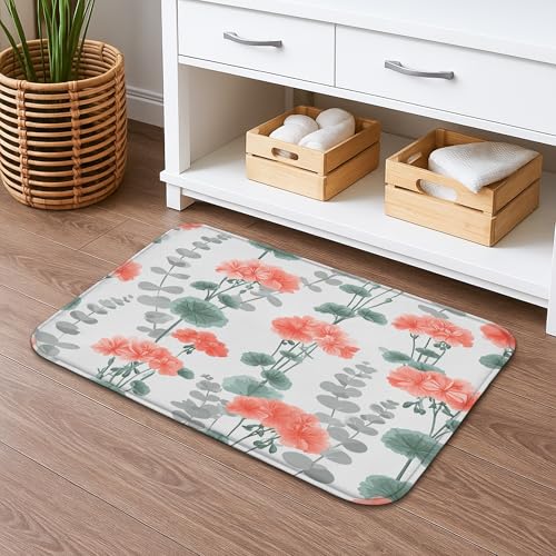 Spring Floral schnell trocknende Badematte, Vintage-Korallenblumen- und Blattmuster, saugfähig, rutschfest, Memory-Schaum, waschbar, Badteppiche für Badezimmer, WC, WC, dekorativ, 40,6 x 61 cm Spring Floral schnell trocknende Badematte, Vintage-Korallenblumen- und Blattmuster, saugfähig, rutschfest, Memory-Schaum, waschbar, Badteppiche für Badezimmer, WC, WC, dekorativ, 40,6 x 61 cm von Generic