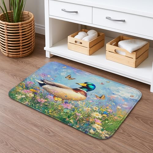 Spring Meadow Badematte, buntes Blumendesign, rutschfester Badezimmerteppich, lebendiger Wildtier-Memory-Schaum, waschbar, Duschmatte für Heimdekoration, 50,8 x 81,3 cm von Generic