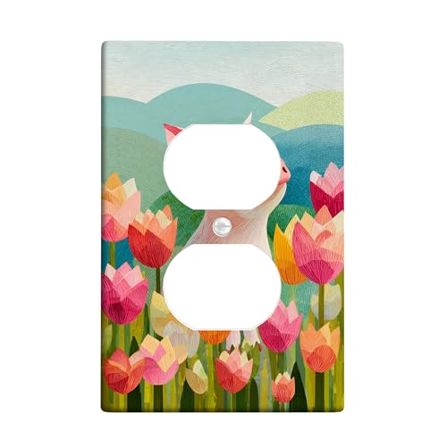 Spring Pig Lichtschalter-Abdeckplatten/Steckdosenabdeckungen, bunte Tulpen für Wanddekoration, thermoplastische Wandplatten, Standardgröße, Einzel-Duplex-Steckdose von Generic