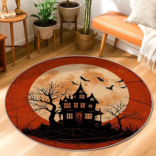 Spukhaus-Teppich, Halloween, Gothic, Fledermäuse, Mond, Halloween, Orange, rutschfeste Unterseite, Fußmatte, Kreisdruck, Akzente, Teppich, Badezimmer, Tür, Eingang, Nachttisch, Dekoration, 91 x 90 cm Spukhaus-Teppich, Halloween, Gothic, Fledermäuse, Mond, Halloween, Orange, rutschfeste Unterseite, Fußmatte, Kreisdruck, Akzente, Teppich, Badezimmer, Tür, Eingang, Nachttisch, Dekoration, 91 x 90 cm von Generic