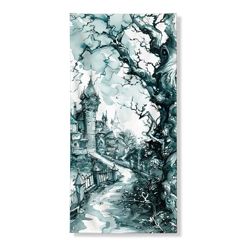 Spukhaus-Türabdeckung, Banner, dekorativ, gruselige Gothic-Schloss-Landschaft, Haustür-Dekoration, für drinnen und draußen, Halloween, hängender Hintergrund, 91,4 x 183,9 cm von Generic