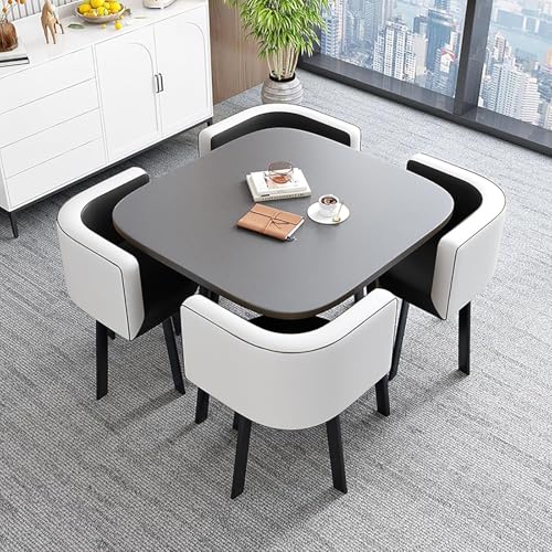 Square Diig Tisch Ad 4 Stühle Set, Couchtisch Ad Stuhl Combiatio Balcoy Livig Raum Diig Tisch, Marmor Tisch Ad Stühle Tisch, Louge Diig Kitche, Style 2, 80 * 80 * 75cm von Generic