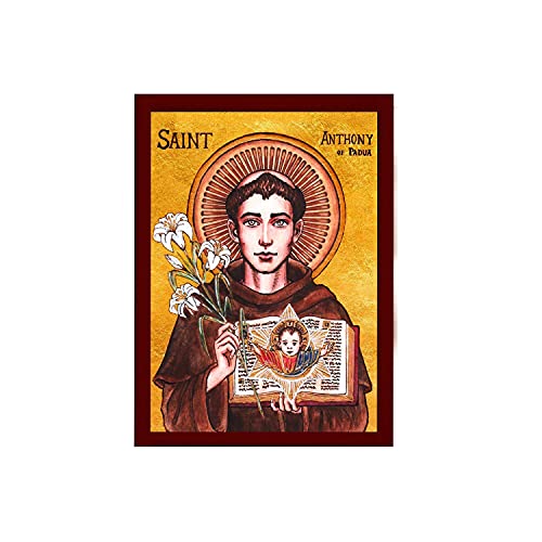 St. Antonius von Padua, handgefertigte griechisch-christliche Ikone des Heiligen Antonius von Lissabon, religiöse Kunst, Wandbehang auf Holzschild von Generic