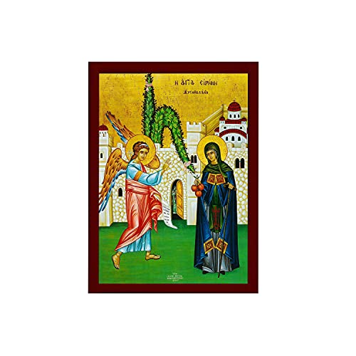 St. Irene Chrysovalantou Ikone, handgefertigte griechisch-orthodoxe Ikone der Heiligen Irene, byzantinische Kunst Wandbehang auf Holzschild, religiöse Dekoration von Generic