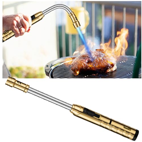 Stabfeuerzeug Jetflamme 360° Flexible Gasfeuerzeug Sturmfeuerzeug Gas Nachfüllbar Lang Stab Feuerzeug Jet Flamme Sturmflamme Feuerzeuge für Kerzen, Kamin, Grill, Ofen, Küche, Camping (Gold) von Generic