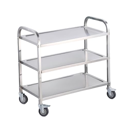Stabiler Allzweckwagen aus Edelstahl, strapazierfähiger 3-stöckiger Küchenwagen, kommerzieller mobiler multifunktionaler Servierwagen, extra groß 3-Layer 75 * 40 * 82cm von Generic
