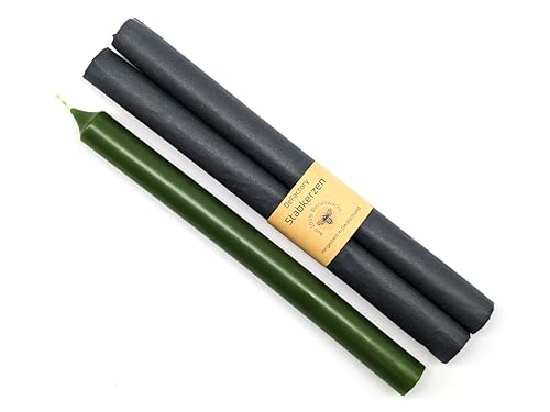 Stabkerzen 100% Bienenwachs 2 Stück Brenndauer ca. 12 Stunden glatte Oberfläche Höhe 25 cm, Ø 2,2 cm Premium Kerzen durchgefärbt Tafelkerze Haushaltskerze (Grün) von Generic