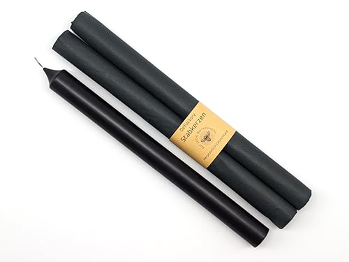 Stabkerzen 100% Bienenwachs 2 Stück Brenndauer ca. 14 Stunden glatte Oberfläche Höhe 25 cm, Ø 2,2 cm Premium Kerzen durchgefärbt Tafelkerze Haushaltskerze (Schwarz) von Generic