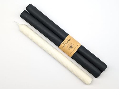 Stabkerzen 100% Bienenwachs Rillen Oberfläche 2 Stück Brenndauer ca. 14 Stunden Höhe 25 cm, Ø 2,2 cm Premium Kerzen durchgefärbt gerillt Tafelkerze Haushaltskerze (Weiß) von Generic