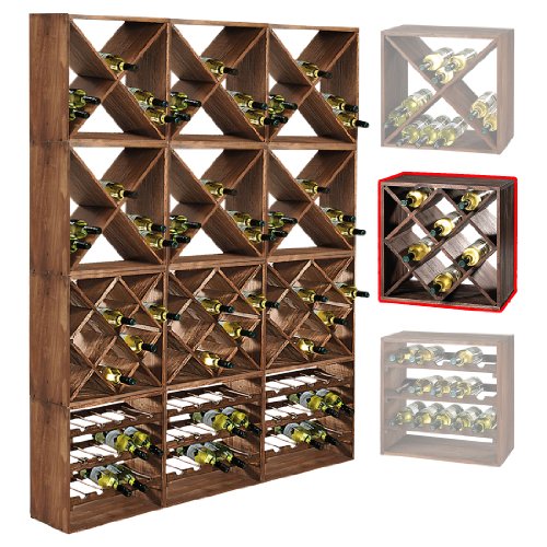 Stackable Expandable Wine Bottle System Cube H50 x H50 x D25 cm Spruce Wood von Generic