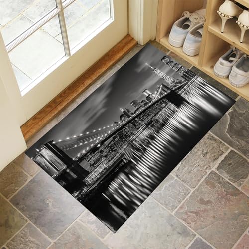 Stadtbrücke Schmutzfangmatte Innen 60 X 90 cm, Industrieller Stil Fußmatte Innen, rutschfeste Fußmatte, Eingangsteppich, Sauberlaufmatte Saugstarke,Türmatte Für Eingang (Grau) von Generic
