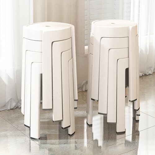 Stapelbarer Kunststoffhocker, Moderner Einfacher Esstisch-Hochhocker Mit Rutschfestem Fußpolster, Nimmt Keinen Platz Weg, Geeignet for Esszimmer, Wohnzimmer, Arbeitszimmer, Wohnung (4/6/8 Sets)(White, von Generic