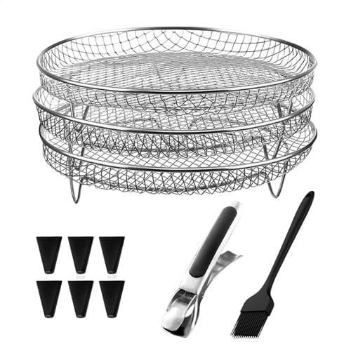 Stapelbares Air Fryer Rack - Air Fryer Dehydrator Rack | Edelstahl Air Fryer Basket Runde Drei Stapelbare Racks Mehrschichtiger Dehydrator Rack Air Zubehör Korb Set für Zuhause Stapelbares Air Fryer Rack - Air Fryer Dehydrator Rack | Edelstahl Air Fryer Basket Runde Drei Stapelbare Racks Mehrschichtiger Dehydrator Rack Air Zubehör Korb Set für Zuhause von Generic