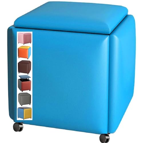 Stapelbares Sofa Stuhl Hocker Würfel 5 In 1, Kombination Sitz Würfel Fußhocker, Fußhocker, Gepolsterter Hocker, Sitztruhe, Schuhbank, Sitzhocker Mit Rädern, Blue 1, 45x45 cm von Generic