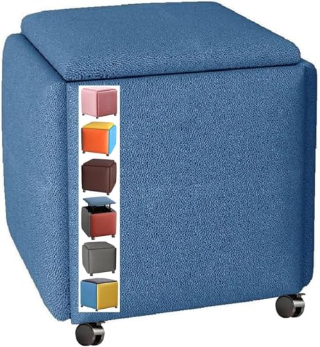 Stapelbares Sofa Stuhl Hocker Würfel 5 In 1, Kombination Sitz Würfel Fußhocker, Fußhocker, Gepolsterter Hocker, Sitztruhe, Schuhbank, Sitzhocker Mit Rädern, Deep Blue 2, 45x45 cm von Generic
