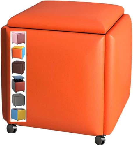 Stapelbares Sofa Stuhl Hocker Würfel 5 In 1, Kombination Sitz Würfel Fußhocker, Fußhocker, Gepolsterter Hocker, Sitztruhe, Schuhbank, Sitzhocker Mit Rädern, Orange 1, 35x35 cm von Generic