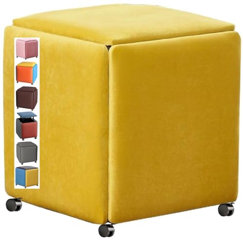 Stapelbares Sofa Stuhl Hocker Würfel 5 In 1, Kombination Sitz Würfel Fußhocker, Fußhocker, Gepolsterter Hocker, Sitztruhe, Schuhbank, Sitzhocker Mit Rädern, Yellow 3, 45x45 cm von Generic