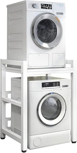 Stapelset Verstellbarer Ständer, Frontlader-Waschmaschine Und Trockner - Tragbares Gestell Mit Einer Kapazität Von 400 Kg - Aufbewahrungseinheit Für Die Waschmaschine, White Frame+White von Generic