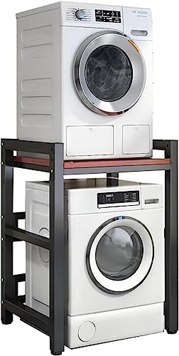 Stapelset Verstellbarer Ständer - 400 Kg Tragfähigkeit - Aufbewahrungseinheit Für Waschmaschine über Der Waschmaschine - Tragbares Gestell Für Waschmaschine Und, Black Frame+Teak von Generic