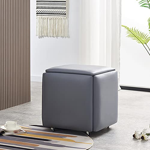 Stapelstuhl Würfelstuhl 5 in 1 mit Rollen PU Imitat Fußstütze für Wohnzimmer Esszimmer Klein Quadratisch 45x45x45cm von Generic
