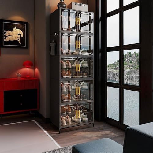 Staubdichter Stapelbarer Schuhschrank, Transparente Schuhboxen mit Magnettüren, Leichter Plastikorganizer (Schwarz)(1Columns x 10Tiers) von Generic