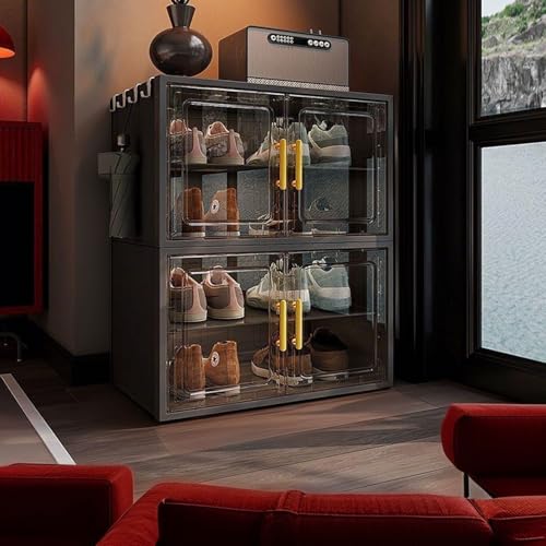 Staubdichter Stapelbarer Schuhschrank, Transparente Schuhboxen mit Magnettüren, Leichter Plastikorganizer (Schwarz)(1Columns x 4Tiers) von Generic