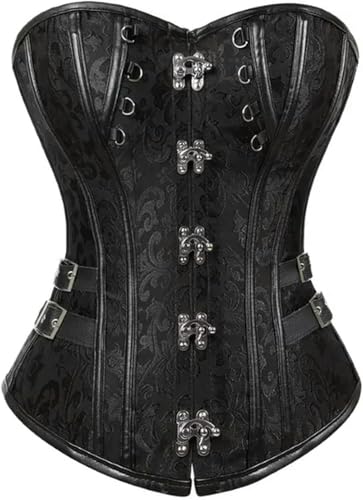 Steampuk Kunstleder Burlesque Chais Korsett Gothic Sexy Jacquard Korsett Bustier Ligerie Top Vitage Piraten Kostüm, 8110 Black, 5XL von Generic