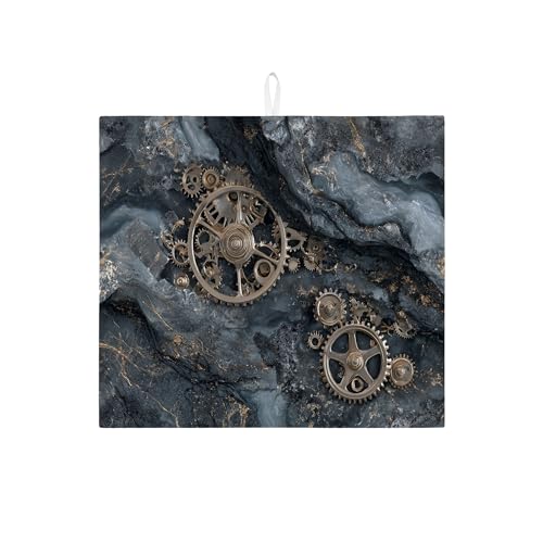 Steampunk Abtropfmatten für Küchentheke, Getriebemuster, saugfähiges Abtropfgestell, industrielle Mikrofaser-Abtropfmatte für Kaffee-Bar-Schutz, 40,6 x 45,7 cm von Generic