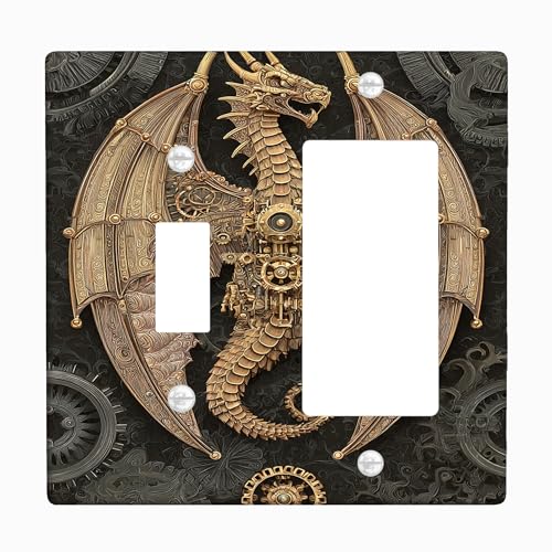 Steampunk Dragon Lichtschalter-Abdeckplatten, antikes Gold, Fantasie-Design für Heimdekoration, Thermoplastische Wandplatten, Standardgröße Kippwippe Steampunk Dragon Lichtschalter-Abdeckplatten, antikes Gold, Fantasie-Design für Heimdekoration, Thermoplastische Wandplatten, Standardgröße Kippwippe von Generic
