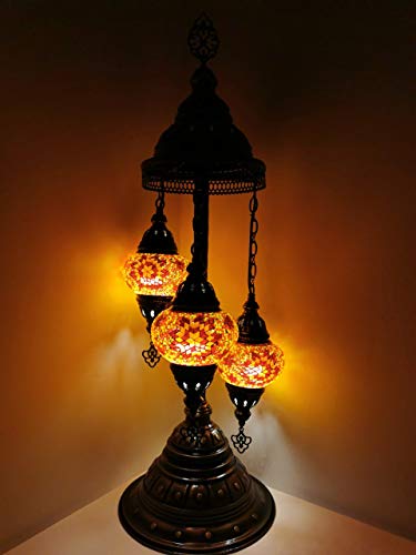 Stehlampe mit Erdung, 3 Kugeln, handgefertigt, türkisch, marokkanisch, Tiffany-Stil, Glas, Standleuchte, inklusive Leuchtmittel, Orange von Generic