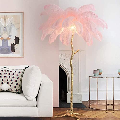 Stehlampeï1/4Œaturale Straußenfeder Stehleuchte, Moder Luxus Resi Led Stehleuchte Mit Dimmbarer Werbung Perfekt Zum Readig I Ihre Preise Schlafzimmer Oder Home Office, Pink, 120x80cm von Generic