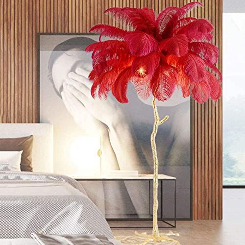 Stehlampeï1/4Œaturale Straußenfeder Stehleuchte, Moder Luxus Resi Led Stehleuchte Mit Dimmbarer Werbung Perfekt Zum Readig I Ihre Preise Schlafzimmer Oder Home Office, Red, 60x55cm von Generic