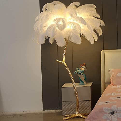 Stehlampeï1/4Œaturale Straußenfeder Stehleuchte, Moder Luxus Resi Led Stehleuchte Mit Dimmbarer Werbung Perfekt Zum Readig I Ihre Preise Schlafzimmer Oder Home Office, White, 170x110cm von Generic