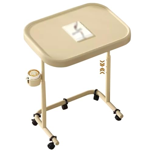 Stehpult Mit Klappplatte Laptoptisch Mit Einstellbarer Höhe, Arbeitsplatz Mit Hebefunktion Für Wohnzimmersofa, Tragbarer Nachttisch Mit Rollen(Beige) von Generic