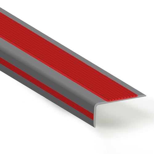 Step Edge Protector Rutschfester Gummi Step Edge Trim Treppenkantenschutz Step Edge Trim Gummistreifen Safety Step Trim Guard Strip Vorgeschnittene Streifen Für Treppenstufe, Gray Red, 1.3m von Generic