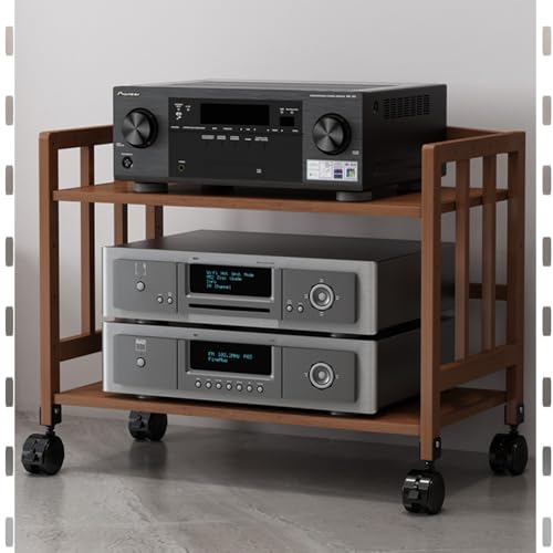 Stereo-Komponenten-Rack, mobiler AV-Medienständer aus Bambus, 2/3-stöckig, TV-Ständer auf Rädern, Eckregal für Audio-Video/Plattenspieler/Receiver/Lautsprecher/Spielekonsole (2-stöckig, 60 x von Generic